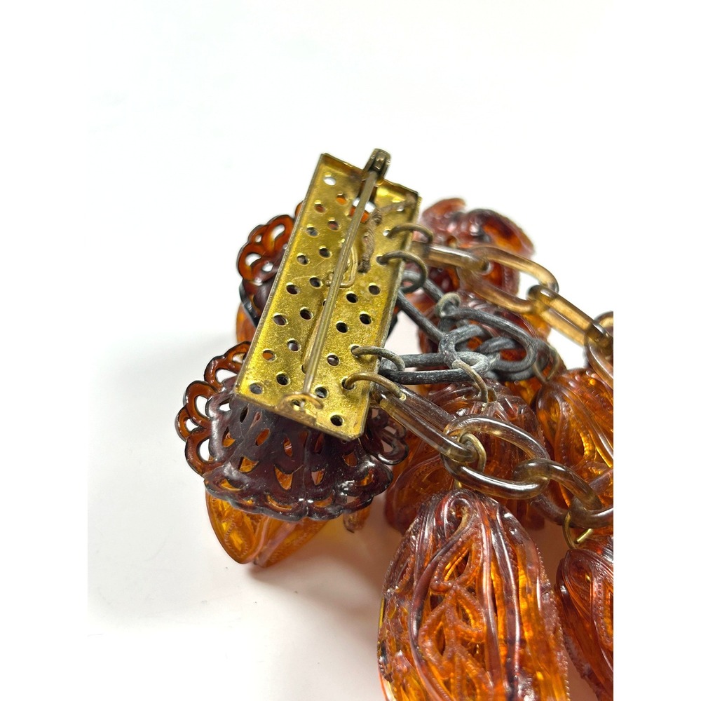 Rare Vintage 1930s/40s Oversized Amber Lucite Flower Dangle Brooch Unique - Picture 9 of 11